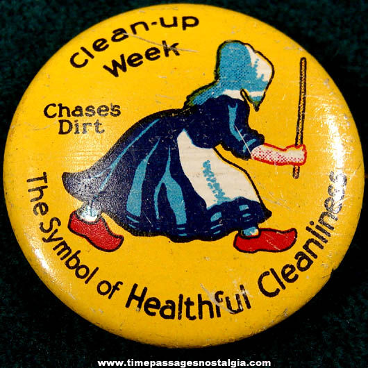 Colorful Old Lithographed Tin Old Dutch Cleanser Advertising Pin Back Button
