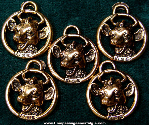 (5) Old Metal Coated Borden Elsie Cow Advertising Character Charms