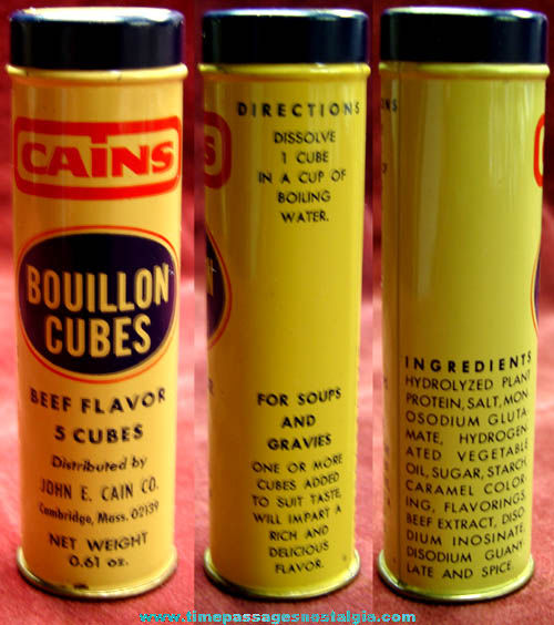 Old Cains Bouillon Cubes Advertising Tin With (2) Wrapped Cubes