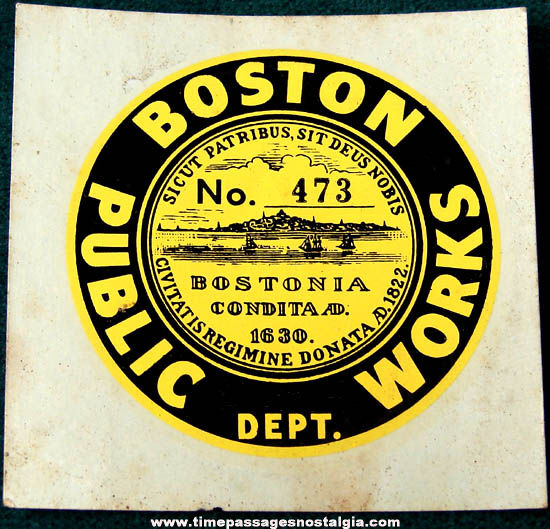 Old Unused Boston Massachusetts Public Works Department Water Decal