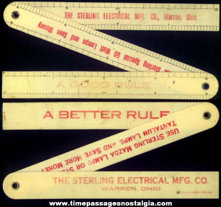 Old Celluloid Sterling Electrical Manufacturing Company Advertising Premium Folding Ruler