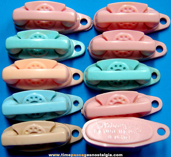 (10) Old Colored Plastic Princess Dial Telephone Advertising Premium Toy Key Chain Charms