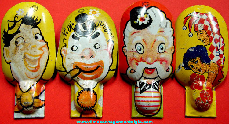 (4) Colorful Old Lithographed Tin Clicker Noise Makers