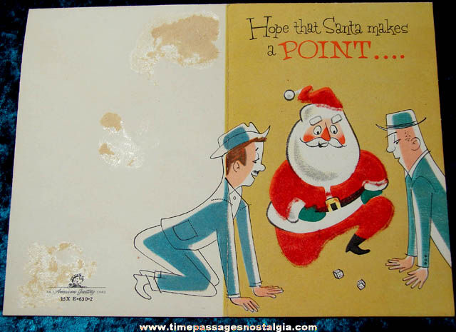 1957 Gambling Santa Claus Christmas American Greeting Card