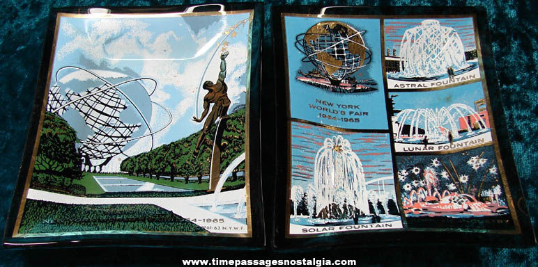 (2) 1964 - 1965 New York World’s Fair Advertising Souvenir Imprinted Black Glass Trays