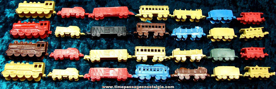 (4) Complete Old Unused Colored Plastic Toy Trains (28 pieces)