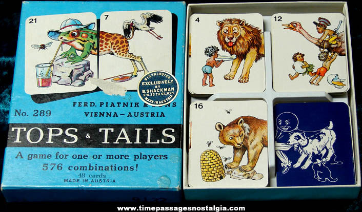 Colorful Old Boxed Tops & Tails Austrian Animal & Children Card Game