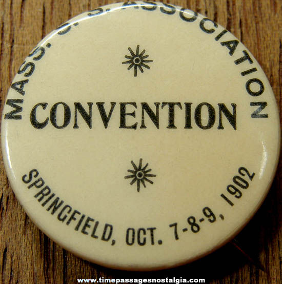 1902 Massachusetts S. S. Association Celluloid Convention Pin Back Button