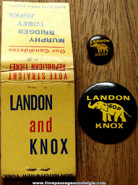 (3) Small 1936 Landon & Knox Political Campaign Items