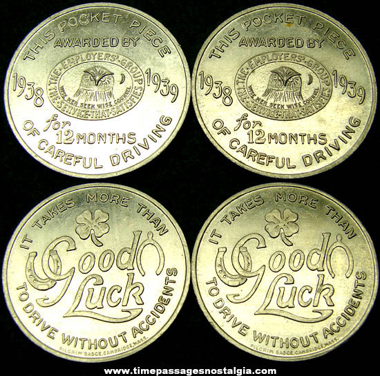 (2) 1938 - 1939 Good Driving Award Good Luck Token Coins