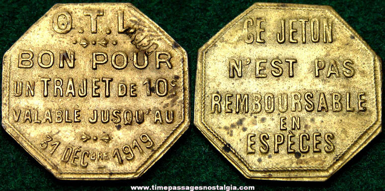 Brass Octagon Shaped 1919 French Token Coin