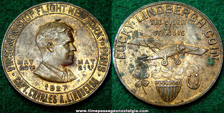 1927 Charles Lindbergh Spirit Of St. Louis Lucky Lindbergh Coin / Medal