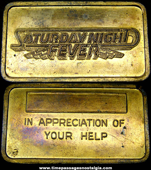Old Unengraved Saturday Night Fever Movie Appreciation Brass Bar