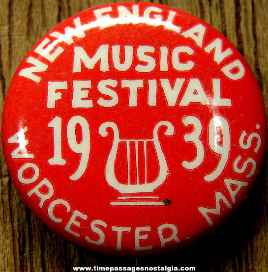 1939 New England Music Festival Advertising Celluloid Pin Back Button