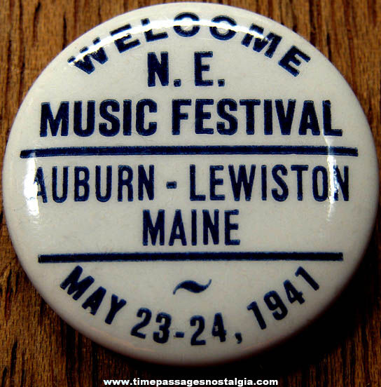 1941 New England Music Festival Advertising Celluloid Pin Back Button
