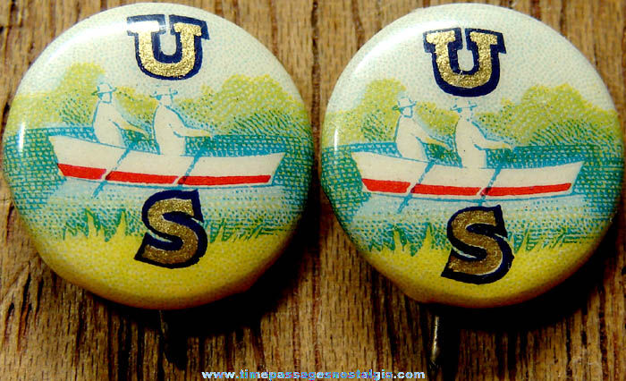 (2) Colorful 1918 US Rowing Celluloid Pin Back Buttons