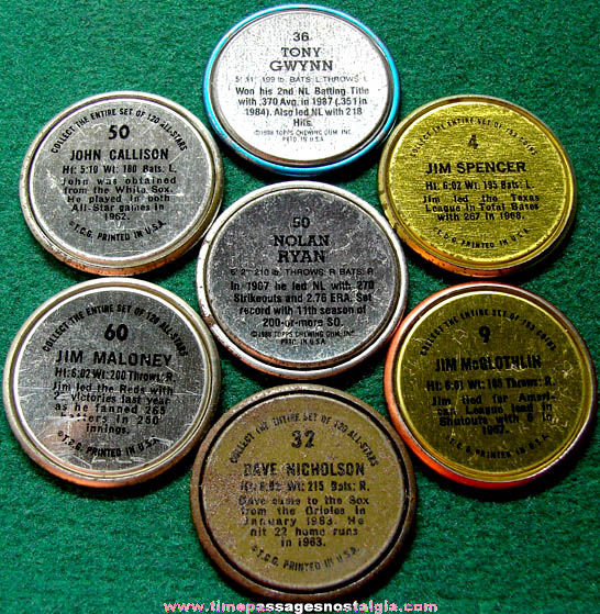 (7) Old Major League Baseball Player Premium Tin Token Coins