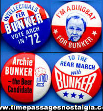 (4) Different 1972 Archie Bunker Gum Ball Machine Prize Political Pin Back Buttons