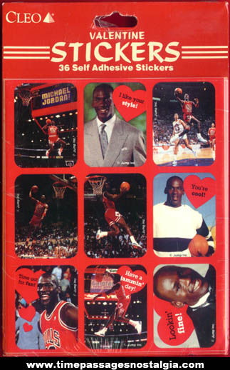 Unopened Package of (36) Michael Jordan Basketball Valentine Stickers