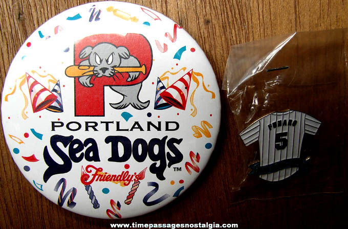 (2) 1998 Friendly’s Restaurant Portland Sea Dogs Baseball Advertising Premium Pins