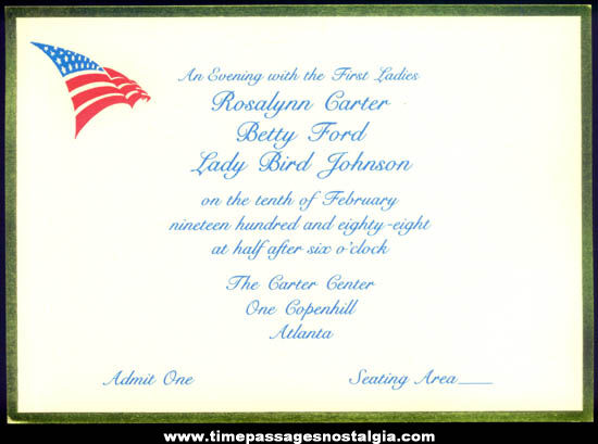 Unused 1988 United States President First Ladies Invitation Card