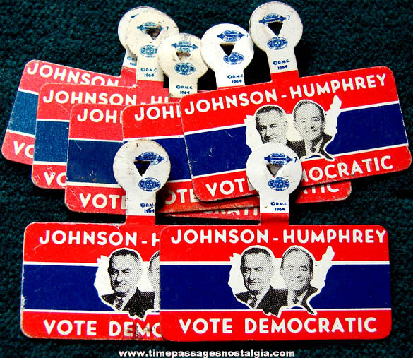 (7) 1964 U.S. President Lyndon B. Johnson & Hubert Humphrey Political Campaign Tab Buttons