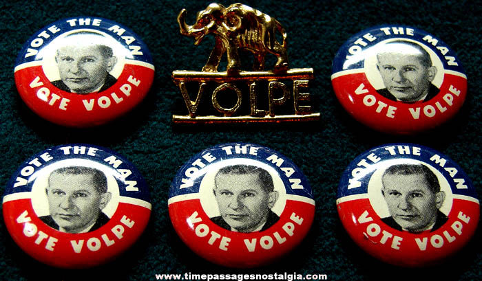 (6) Old John A. Volpe Republican Political Campaign Pins