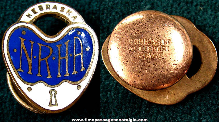 Old Enameled NRHA Lock Shaped Stud Lapel Button