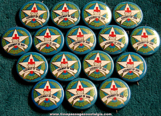 (16) Old Assembly of God Tin Religious Pin Back Buttons