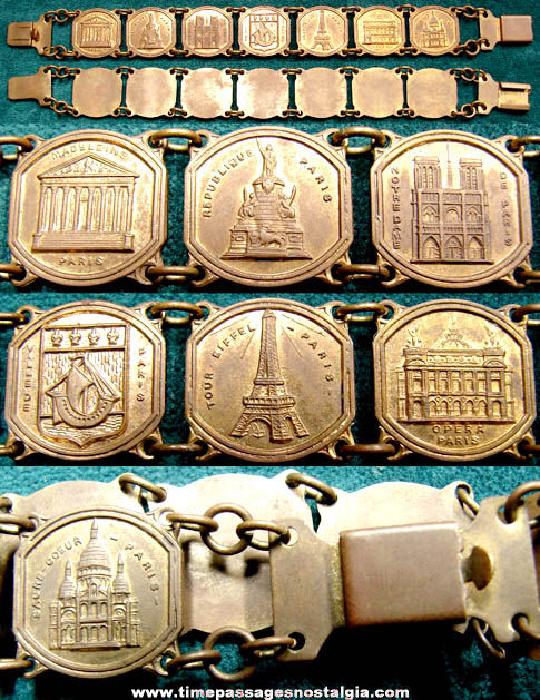 Old Brass Paris France Advertising Souvenir Charm Bracelet