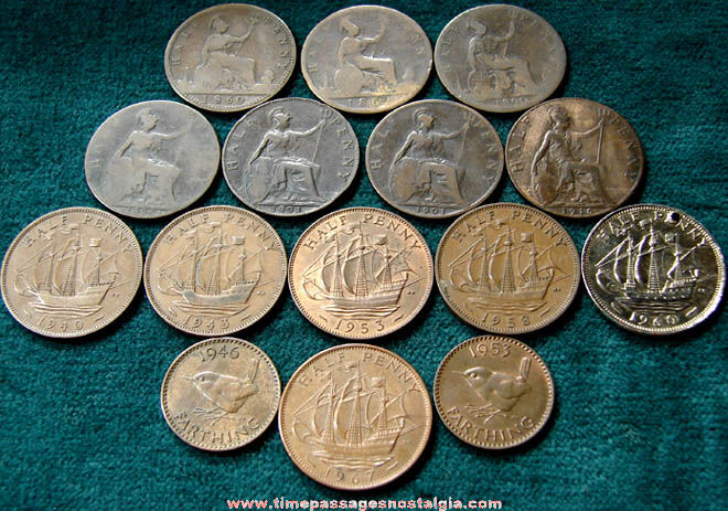 (15) Old Great Britain Large Half Penny & Farthing Coins