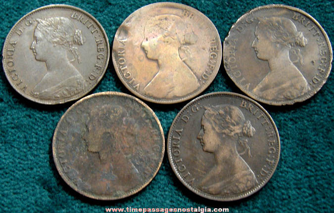 (5) 1860s Nova Scotia & New Brunswick Canada Large One Cent Coins
