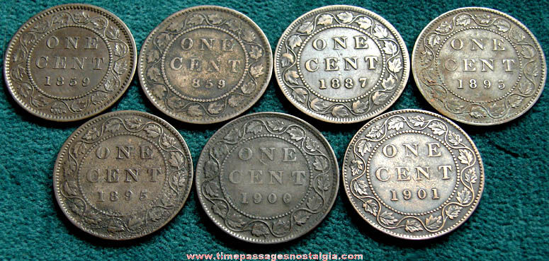 (7) Old Canadian Large One Cent Coins