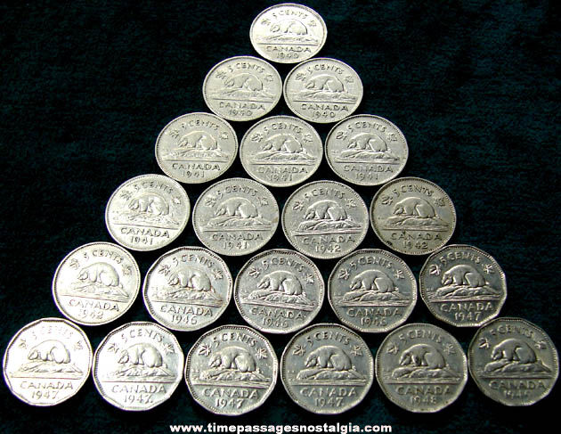 (21) 1940s Canadian Nickel Coins