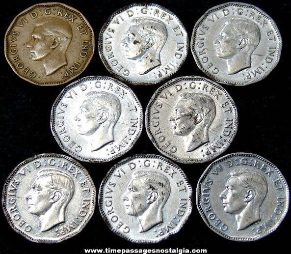 (8) 1940s Canadian World War II Nickel Coins