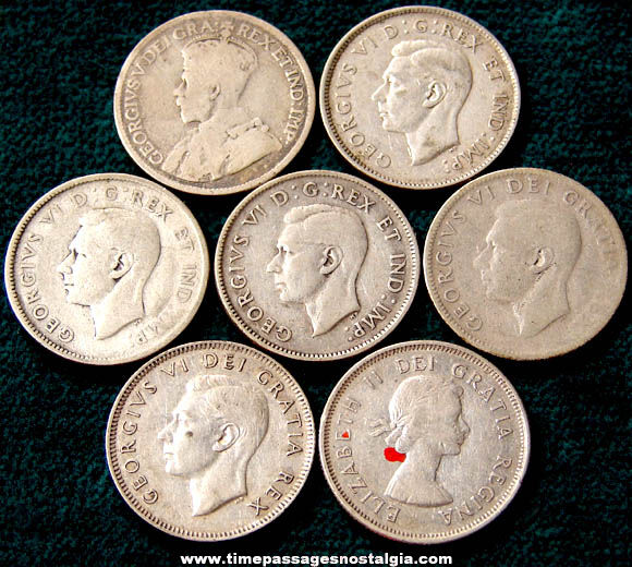 (7) Old Canadian Silver Quarter Coins