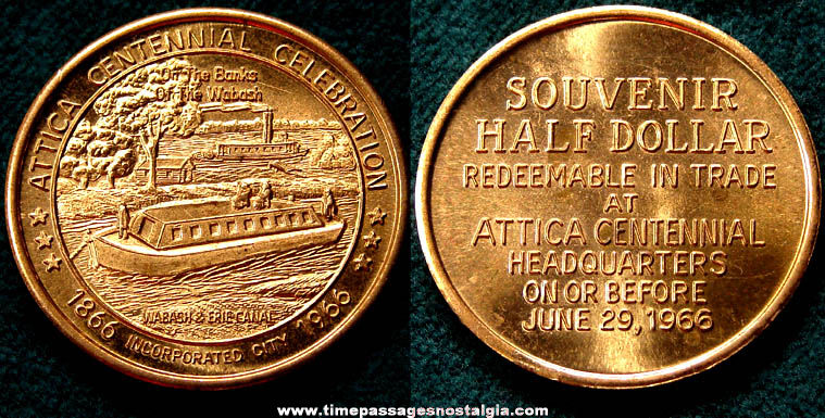 1866 -1966 Attica Indiana Centennial Souvenir Half Dollar Token Coin