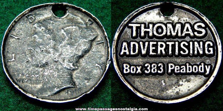 Old Metal Thomas Advertising Peabody Massachusetts Key Chain Tag