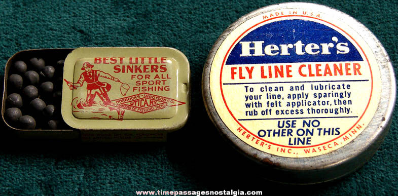(2) Small Old Fishing Related Advertising Tins With Contents