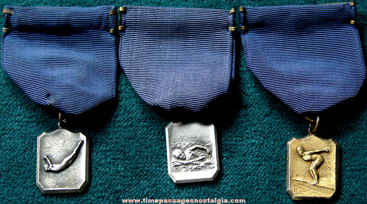 (3) 1950s Sterling Silver Swimming & Diving Award Medals
