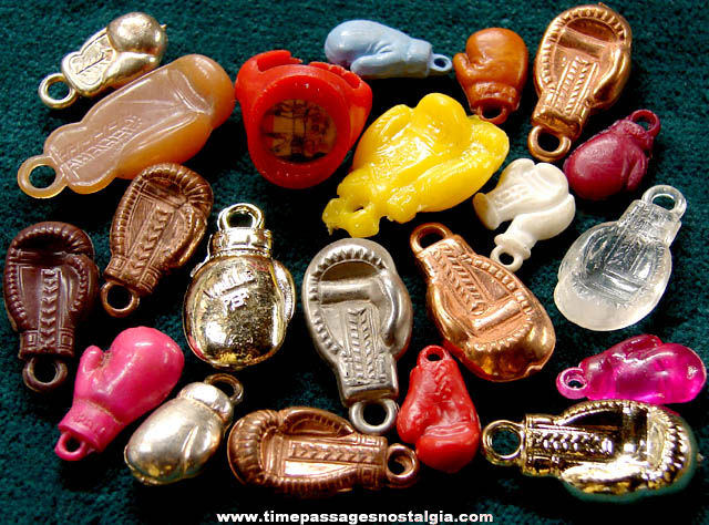 (21) Old Gum Ball Machine Prize Boxing Glove Charms & Toy Ring
