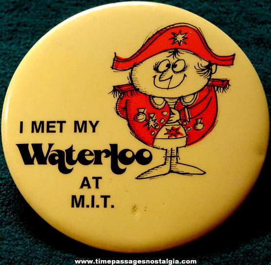 Large Old Massachusetts Institute of Technology (M.I.T.) School Advertising Pin Back Button