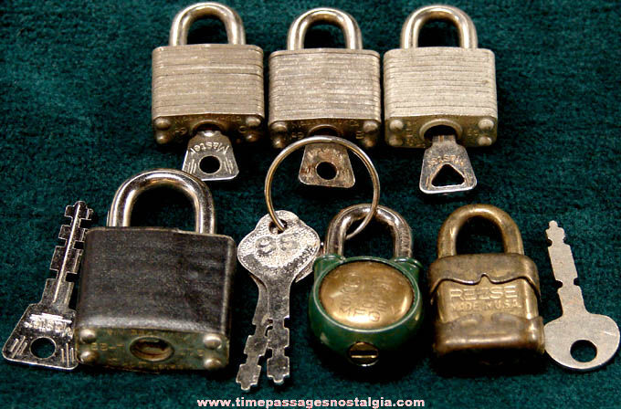 (6) Old Miniature Metal Pad Locks With Keys