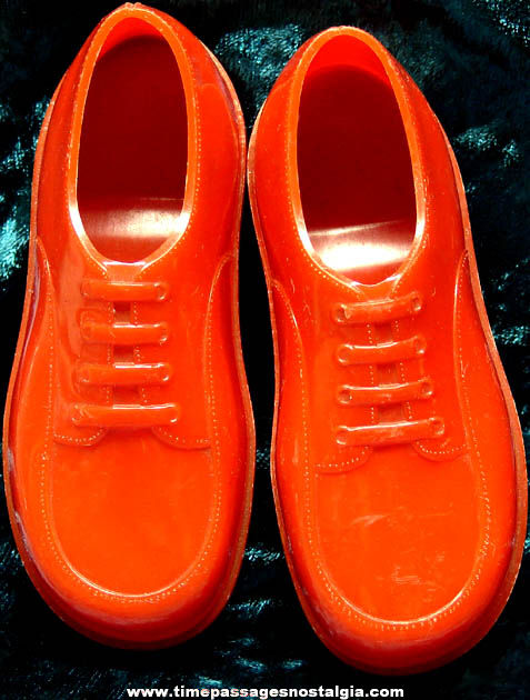 Old Miniature Pair of Red Hard Plastic Shoes