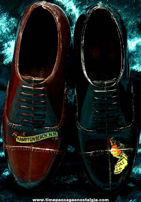 (2) Old Miniature Hard Plastic Advertising Souvenir Shoes