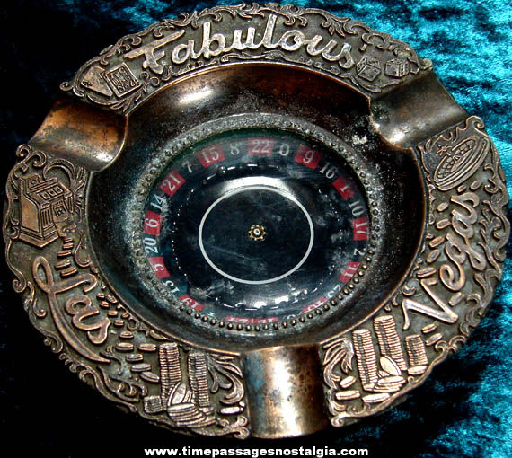 Old Las Vegas Nevada Advertising Souvenir Roulette Wheel Cigarette Ashtray