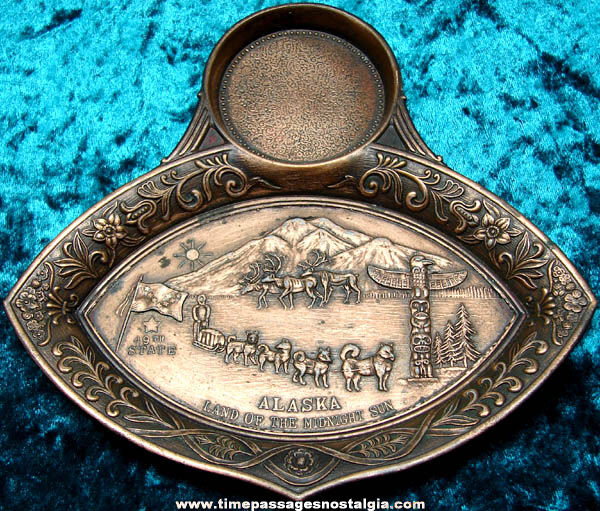 Old Copper Metal Alaska Advertising Souvenir Snack or Ash Tray