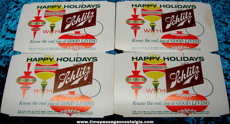 (4) Small Unused 1959 Schlitz Beer Advertising Holiday Signs