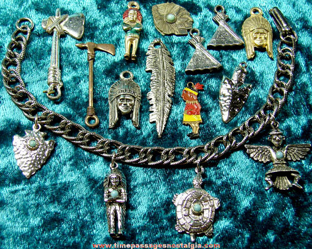 (15) Old Metal Native American Indian Charms With Bracelet