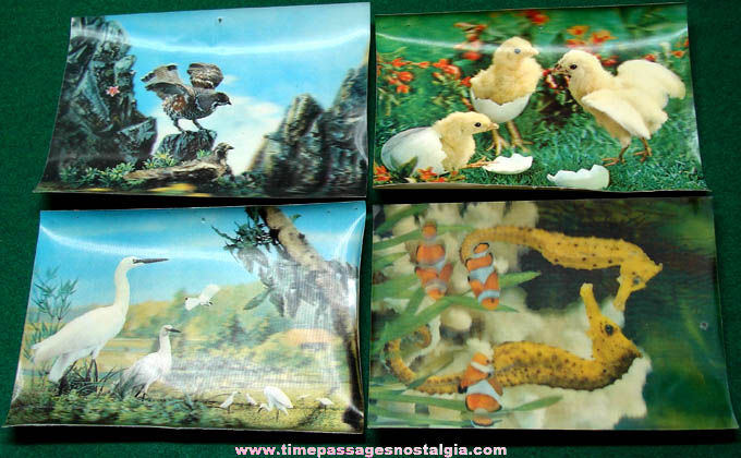 (4) Different Colorful Old Unused 3-D Animal Post Cards